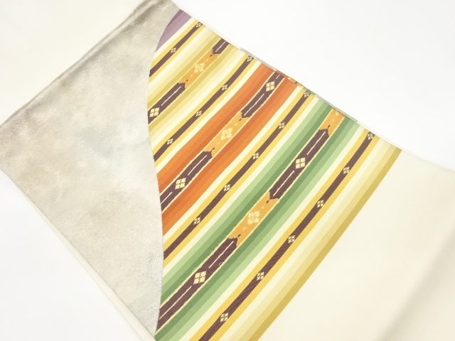 リサイクル　横段に菱模様織出し名古屋帯